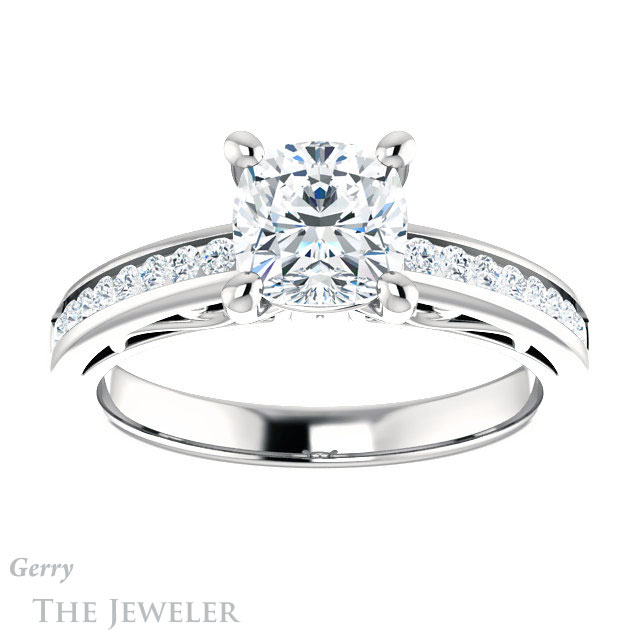 Cushion Cut Forever One Moissanite Engagement Ring #GTJ1150-cushion-fo-w 1 Cushion Cut Forever One Moissanite Engagement Ring #GTJ1150-cushion-fo-w