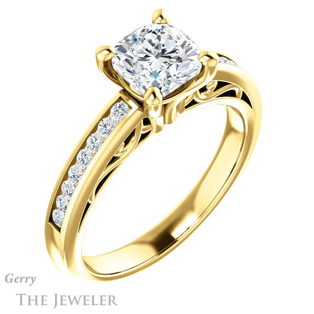 Cushion Cut Forever One Moissanite Engagement Ring #GTJ1150-cushion-fo-y 4 Cushion Cut Forever One Moissanite Engagement Ring #GTJ1150-cushion-fo-y
