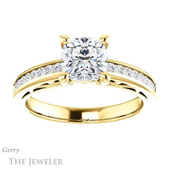 Cushion Cut Forever One Moissanite Engagement Ring #GTJ1150-cushion-fo-y 1 Cushion Cut Forever One Moissanite Engagement Ring #GTJ1150-cushion-fo-y