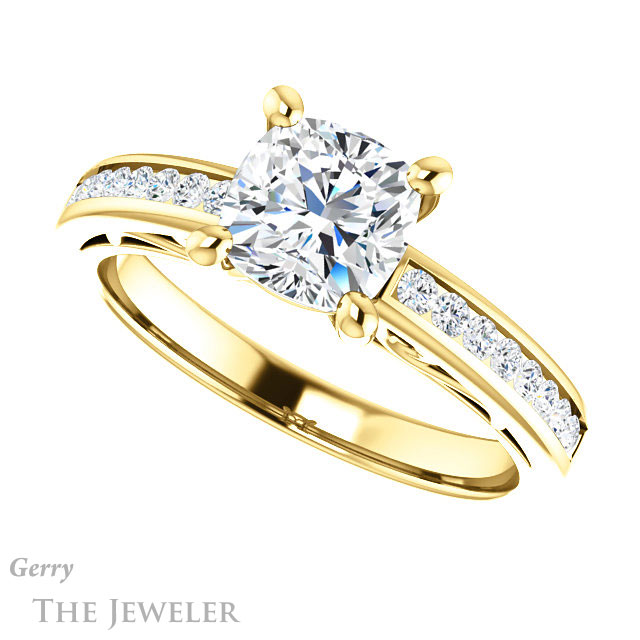 Cushion Cut Forever One Moissanite Engagement Ring #GTJ1150-cushion-fo-y 5 Cushion Cut Forever One Moissanite Engagement Ring #GTJ1150-cushion-fo-y