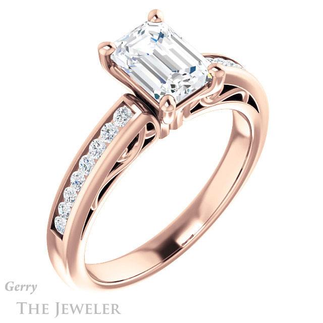 Emerald Cut Forever One Moissanite Engagement Ring #GTJ1150-emerald-fb-r 4 Emerald Cut Forever Brilliant Moissanite Engagement Ring #GTJ1150-emerald-fb-r