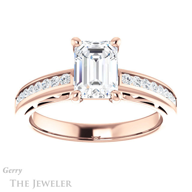 Emerald Cut Forever One Moissanite Engagement Ring #GTJ1150-emerald-fb-r 1 Emerald Cut Forever Brilliant Moissanite Engagement Ring #GTJ1150-emerald-fb-r