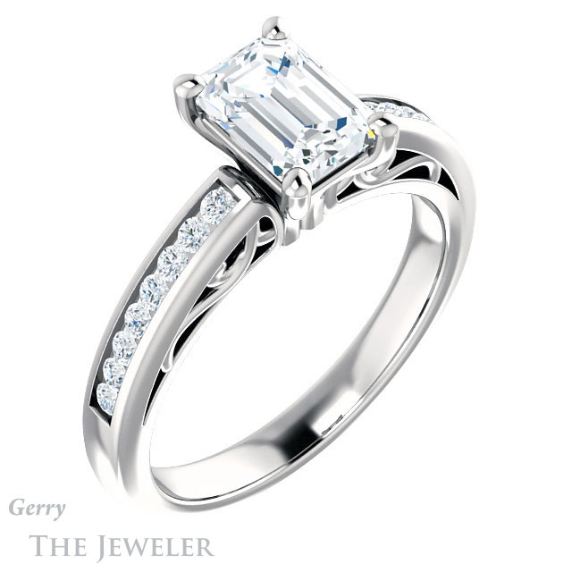 Emerald Cut Forever One Moissanite Engagement Ring #GTJ1150-emerald-fb-w 4 Emerald Cut Forever Brilliant Moissanite Engagement Ring #GTJ1150-emerald-fb-w