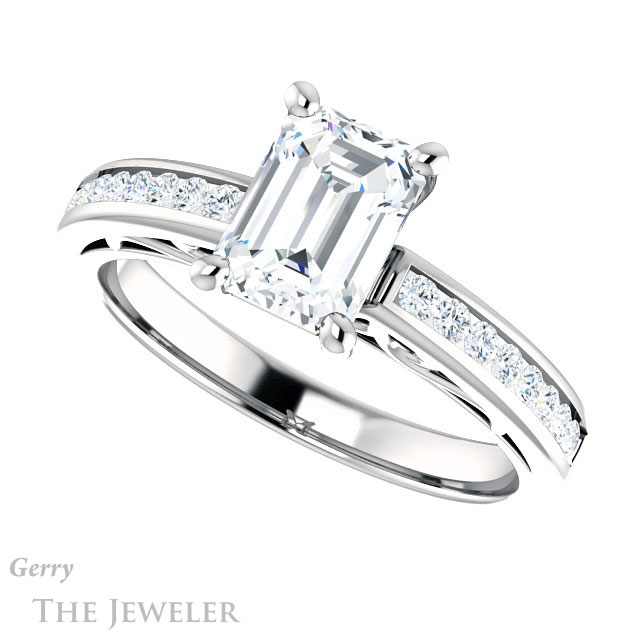 Emerald Cut Forever One Moissanite Engagement Ring #GTJ1150-emerald-fb-w 5 Emerald Cut Forever Brilliant Moissanite Engagement Ring #GTJ1150-emerald-fb-w