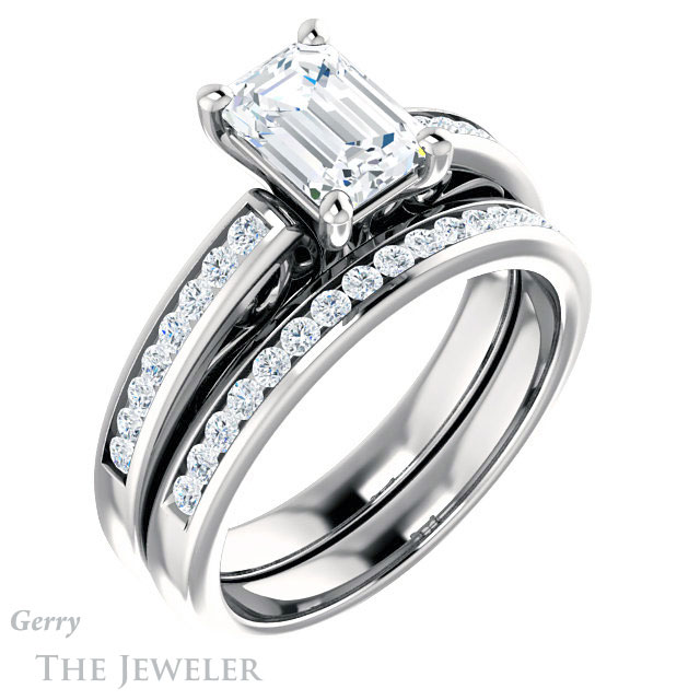 Emerald Cut Forever One Moissanite Engagement Ring #GTJ1150-emerald-fb-w 6 Emerald Cut Forever Brilliant Moissanite Engagement Ring #GTJ1150-emerald-fb-w