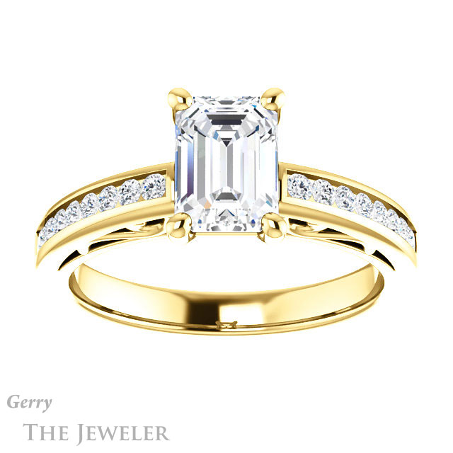 Emerald Cut Forever Brilliant Moissanite Engagement Ring #GTJ1150-emerald-fb-y