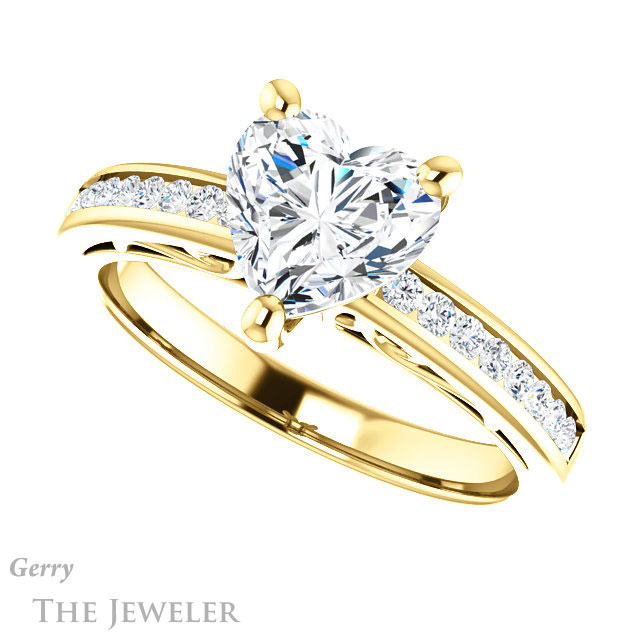 Heart Shaped Forever One Moissanite Engagement Ring #GTJ1150-heart-fb-y 5 Heart Shaped Forever Brilliant Moissanite Engagement Ring #GTJ1150-heart-fb-y