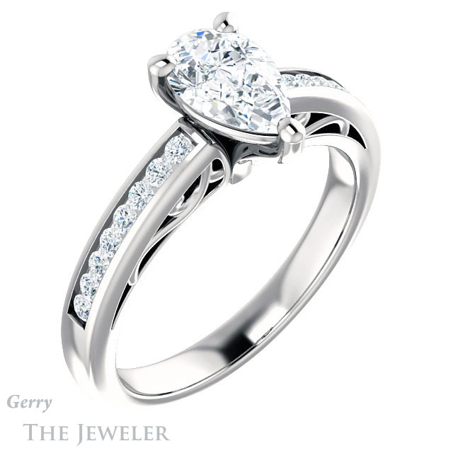 Pear Shaped Forever Brilliant Moissanite Engagement Ring #GTJ1150-pear-fb-w