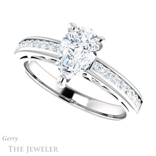 Pear Shaped Forever Brilliant Moissanite Engagement Ring #GTJ1150-pear-fb-w