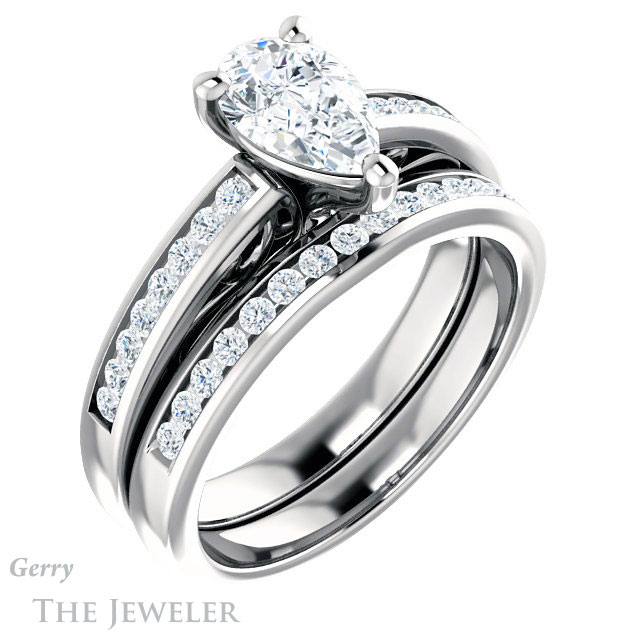 Pear Shaped Forever Brilliant Moissanite Engagement Ring #GTJ1150-pear-fb-w