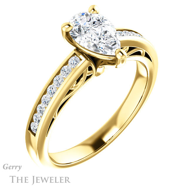 Pear Shaped Forever One Moissanite Engagement Ring #GTJ1150-pear-fb-y 4 Pear Shaped Forever Brilliant Moissanite Engagement Ring #GTJ1150-pear-fb-y