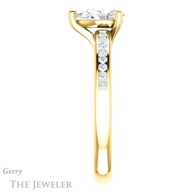 Pear Shaped Forever One Moissanite Engagement Ring #GTJ1150-pear-fb-y 3 Pear Shaped Forever Brilliant Moissanite Engagement Ring #GTJ1150-pear-fb-y