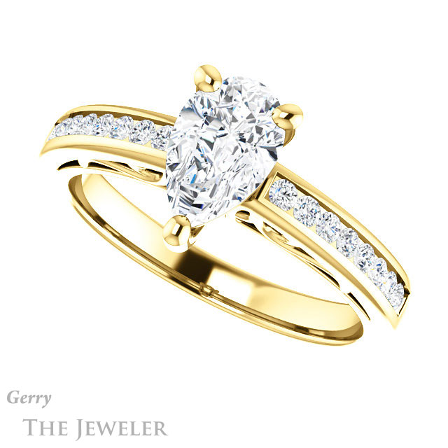 Pear Shaped Forever One Moissanite Engagement Ring #GTJ1150-pear-fb-y 5 Pear Shaped Forever Brilliant Moissanite Engagement Ring #GTJ1150-pear-fb-y