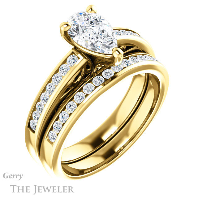 Pear Shaped Forever One Moissanite Engagement Ring #GTJ1150-pear-fb-y 6 Pear Shaped Forever Brilliant Moissanite Engagement Ring #GTJ1150-pear-fb-y