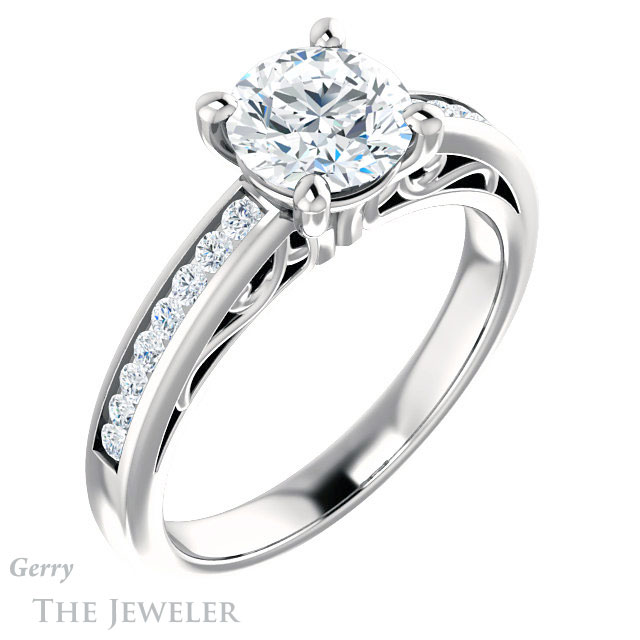 Round Cut Forever One Moissanite Engagement Ring #GTJ1150-round-fo-w 4 Round Cut Forever One Moissanite Engagement Ring #GTJ1150-round-fo-w