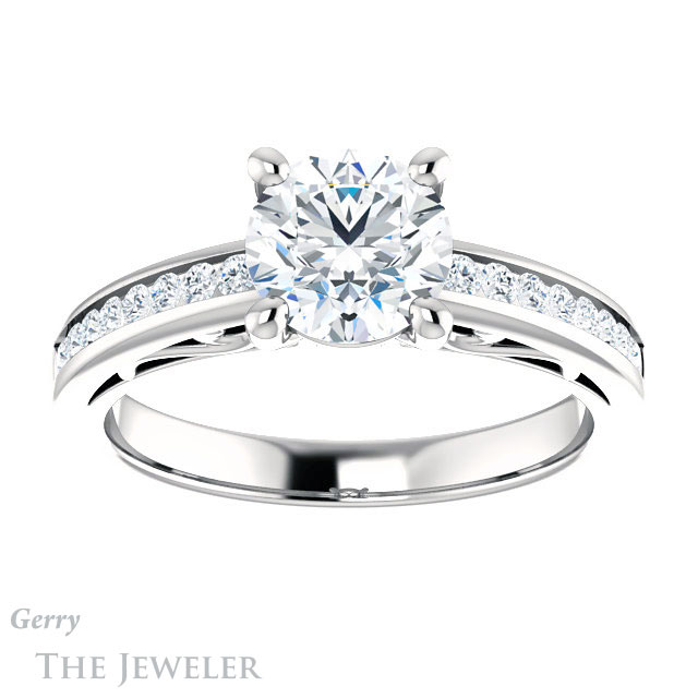 Round Cut Forever One Moissanite Engagement Ring #GTJ1150-round-fo-w 1 Round Cut Forever One Moissanite Engagement Ring #GTJ1150-round-fo-w