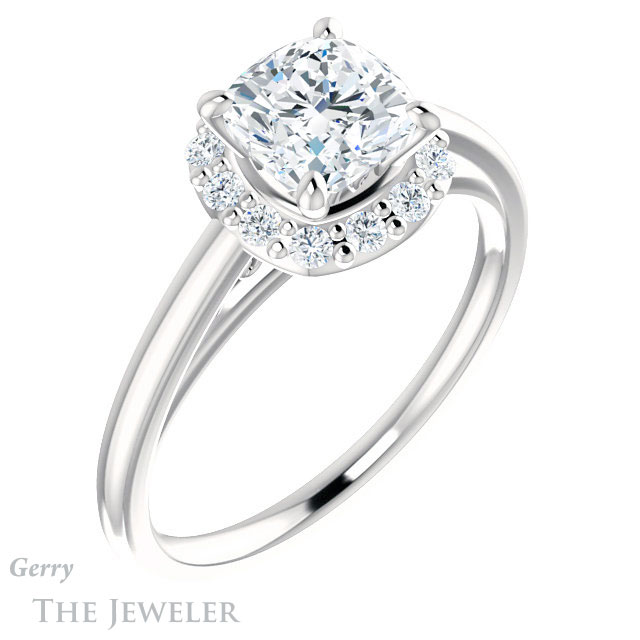 Cushion Cut Forever One Moissanite Engagement Ring #GTJ1151-cushion-fo-w 4 Cushion Cut Forever One Moissanite Engagement Ring #GTJ1151-cushion-fo-w