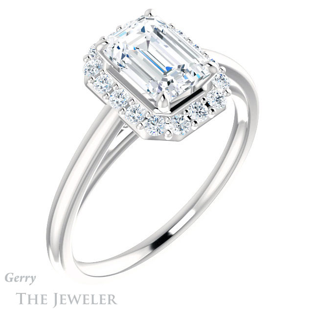 Emerald Cut Forever One Moissanite Engagement Ring #GTJ1151-emerald-fb-w 4 Emerald Cut Forever Brilliant Moissanite Engagement Ring #GTJ1151-emerald-fb-w