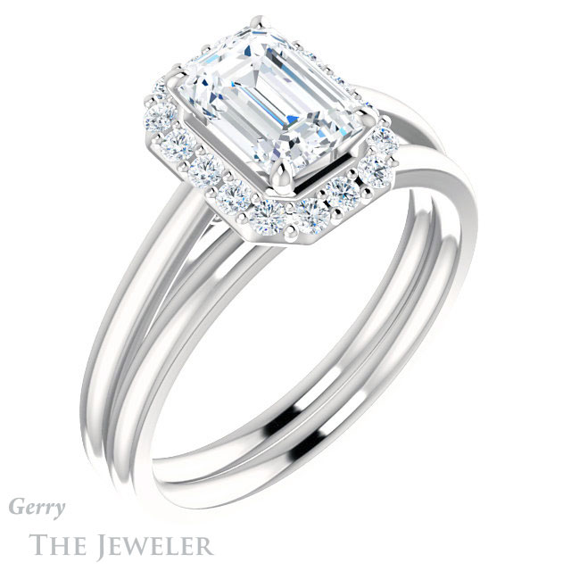 Emerald Cut Forever One Moissanite Engagement Ring #GTJ1151-emerald-fb-w 6 Emerald Cut Forever Brilliant Moissanite Engagement Ring #GTJ1151-emerald-fb-w