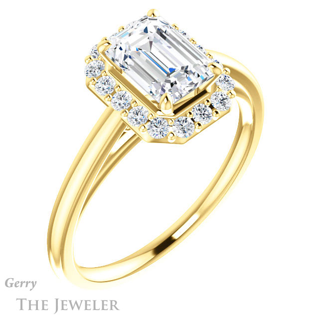 Emerald Cut Forever One Moissanite Engagement Ring #GTJ1151-emerald-fb-y 4 Emerald Cut Forever Brilliant Moissanite Engagement Ring #GTJ1151-emerald-fb-y
