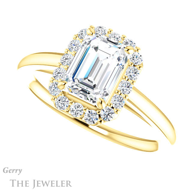 Emerald Cut Forever One Moissanite Engagement Ring #GTJ1151-emerald-fb-y 5 Emerald Cut Forever Brilliant Moissanite Engagement Ring #GTJ1151-emerald-fb-y