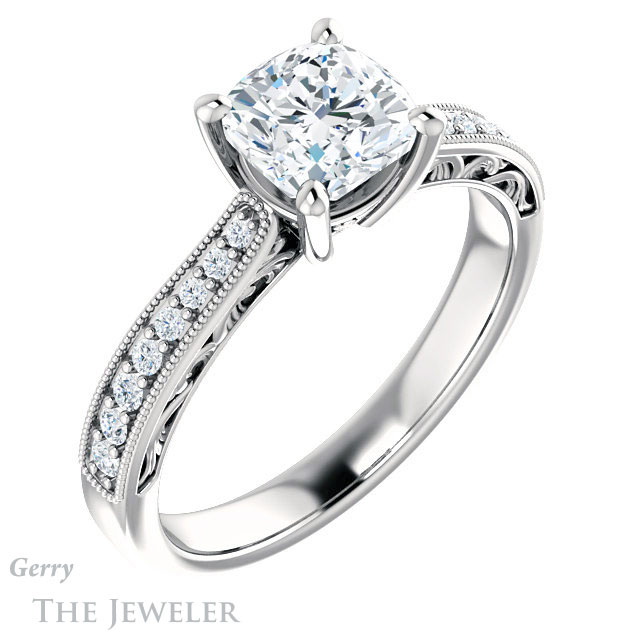 Cushion Cut Forever One Moissanite Engagement Ring #GTJ1152-cushion-fo-w