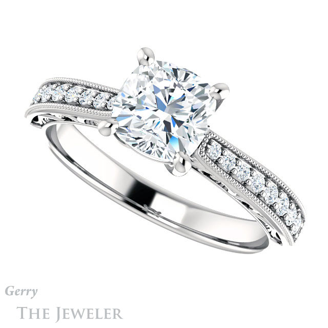 Cushion Cut Forever One Moissanite Engagement Ring #GTJ1152-cushion-fo-w