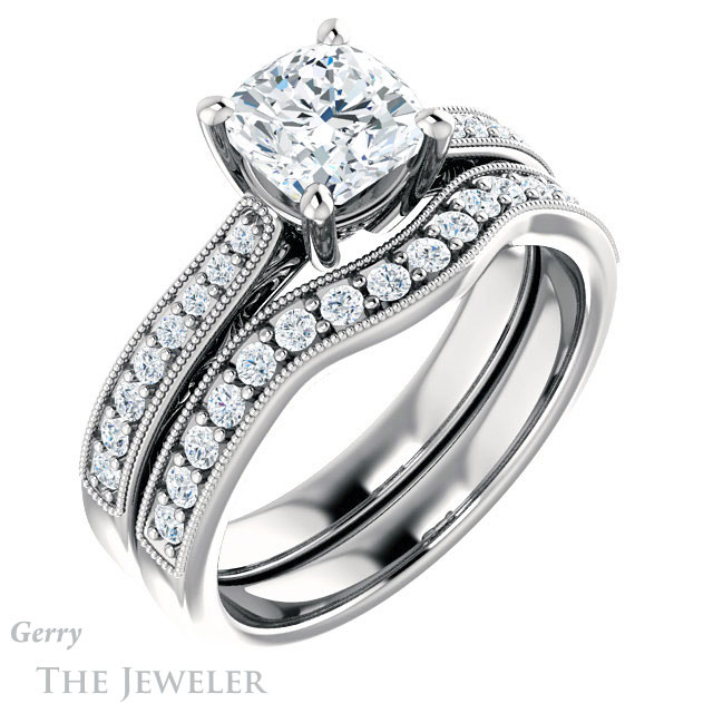 Cushion Cut Forever One Moissanite Engagement Ring #GTJ1152-cushion-fo-w