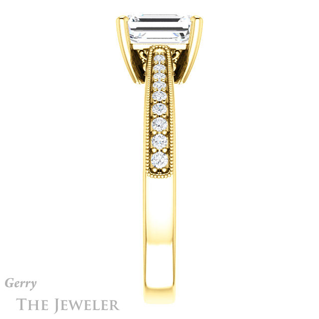 Emerald Cut Forever One Moissanite Engagement Ring #GTJ1152-emerald-fb-y 3 Emerald Cut Forever Brilliant Moissanite Engagement Ring #GTJ1152-emerald-fb-y