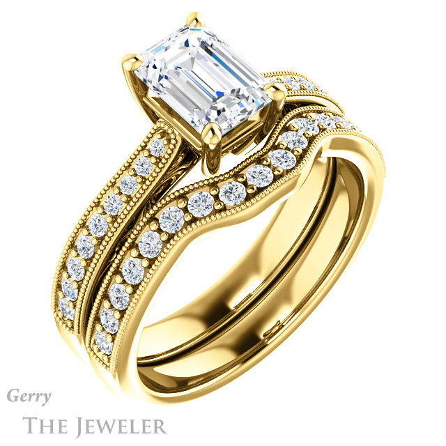 Emerald Cut Forever One Moissanite Engagement Ring #GTJ1152-emerald-fb-y 6 Emerald Cut Forever Brilliant Moissanite Engagement Ring #GTJ1152-emerald-fb-y