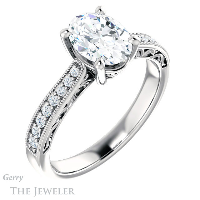 Oval Shaped Forever One Moissanite Engagement Ring #GTJ1152-oval-fo-w 4 Oval Shaped Forever One Moissanite Engagement Ring #GTJ1152-oval-fo-w