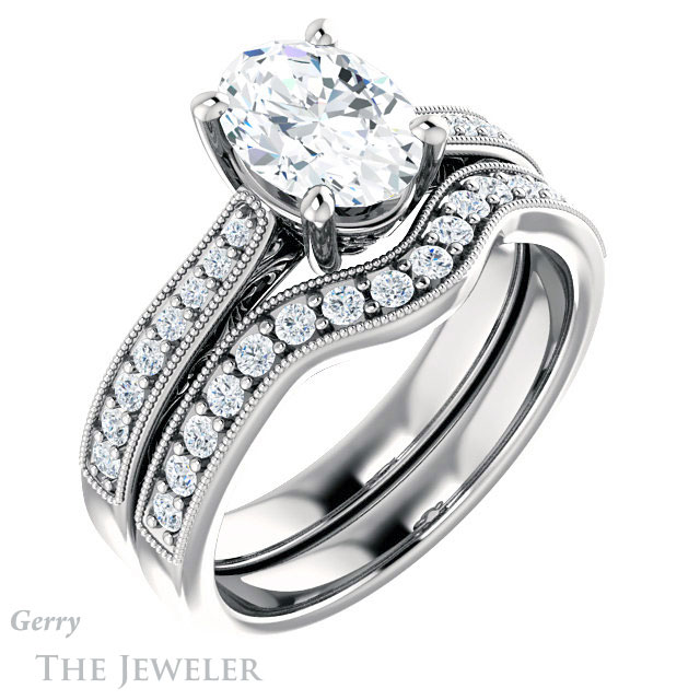 Oval Shaped Forever One Moissanite Engagement Ring #GTJ1152-oval-fo-w 6 Oval Shaped Forever One Moissanite Engagement Ring #GTJ1152-oval-fo-w