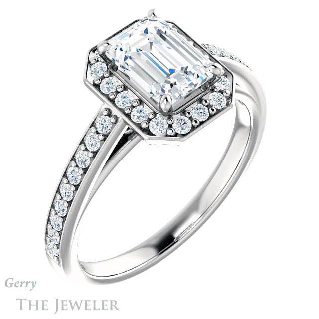Emerald Cut Forever Brilliant Moissanite Engagement Ring #GTJ1154-emerald-fb-w