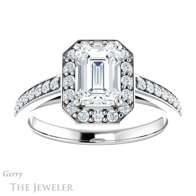 Emerald Cut Forever Brilliant Moissanite Engagement Ring #GTJ1154-emerald-fb-w