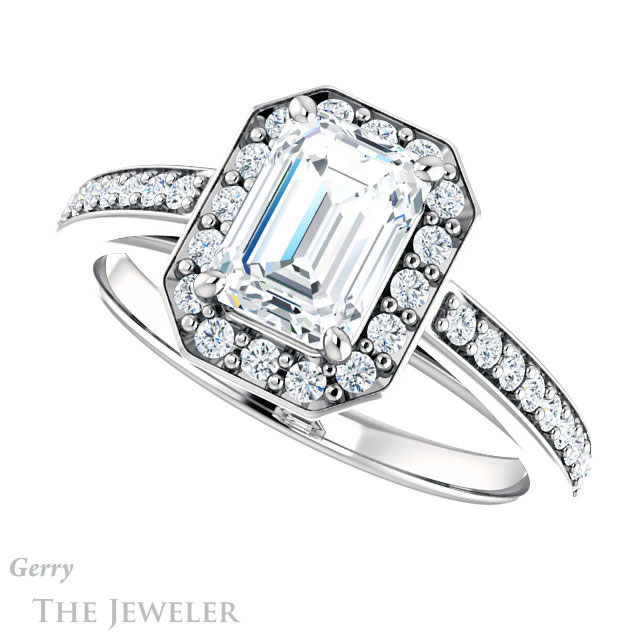 Emerald Cut Forever Brilliant Moissanite Engagement Ring #GTJ1154-emerald-fb-w