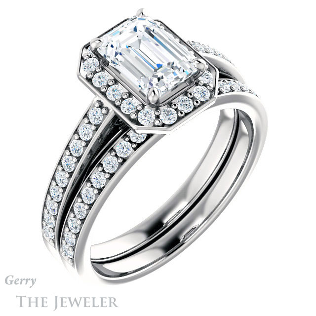 Emerald Cut Forever Brilliant Moissanite Engagement Ring #GTJ1154-emerald-fb-w