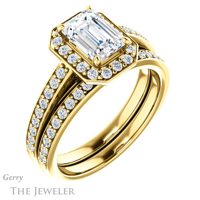 Emerald Cut Forever Brilliant Moissanite Engagement Ring #GTJ1154-emerald-fb-y