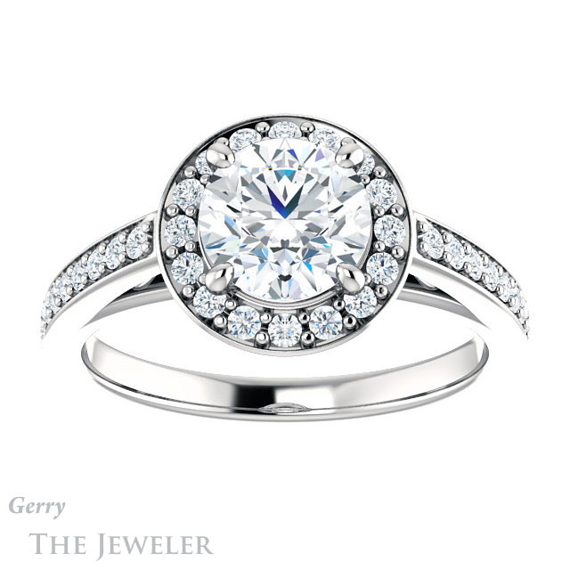 Round Cut Forever One Moissanite Engagement Ring #GTJ1154-round-fo-w