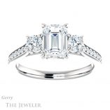 Emerald Cut Forever One Moissanite Engagement Ring #GTJ1155-emerald-fb-w 1 Emerald Cut Forever Brilliant Moissanite Engagement Ring #GTJ1155-emerald-fb-w
