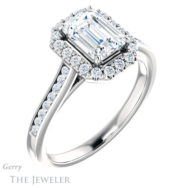 Emerald Cut Forever One Moissanite Engagement Ring #GTJ1157-emerald-fb-w 4 Emerald Cut Forever Brilliant Moissanite Engagement Ring #GTJ1157-emerald-fb-w
