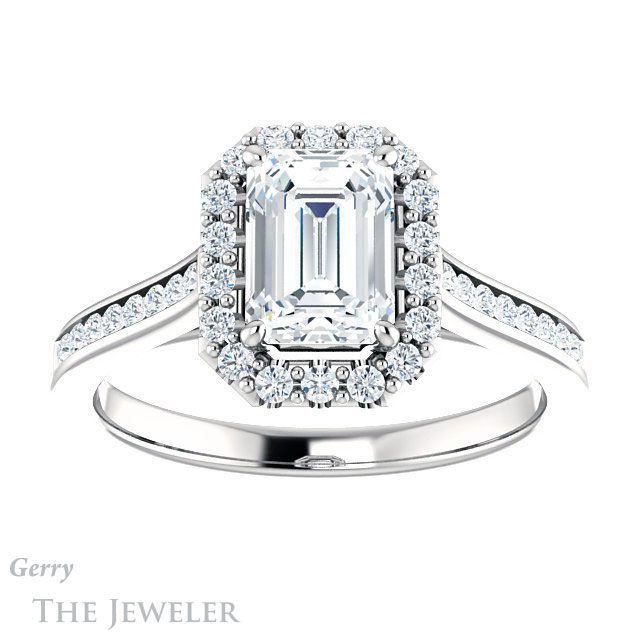 Emerald Cut Forever One Moissanite Engagement Ring #GTJ1157-emerald-fb-w 1 Emerald Cut Forever Brilliant Moissanite Engagement Ring #GTJ1157-emerald-fb-w