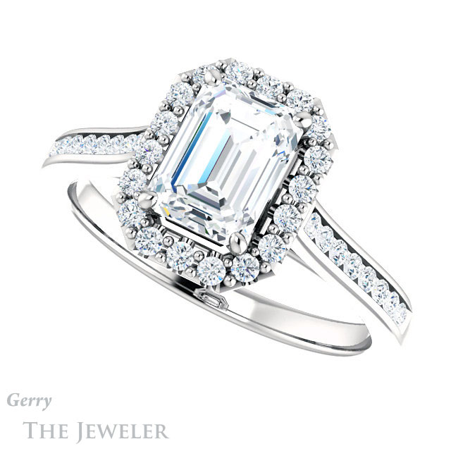 Emerald Cut Forever One Moissanite Engagement Ring #GTJ1157-emerald-fb-w 5 Emerald Cut Forever Brilliant Moissanite Engagement Ring #GTJ1157-emerald-fb-w