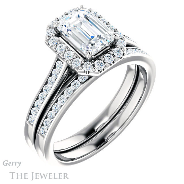 Emerald Cut Forever One Moissanite Engagement Ring #GTJ1157-emerald-fb-w 6 Emerald Cut Forever Brilliant Moissanite Engagement Ring #GTJ1157-emerald-fb-w