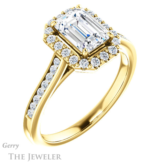 Emerald Cut Forever One Moissanite Engagement Ring #GTJ1157-emerald-fb-y 4 Emerald Cut Forever Brilliant Moissanite Engagement Ring #GTJ1157-emerald-fb-y