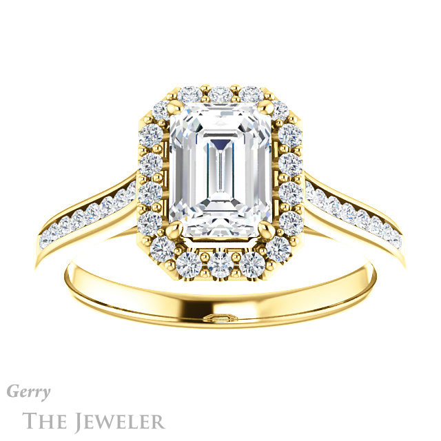 Emerald Cut Forever One Moissanite Engagement Ring #GTJ1157-emerald-fb-y 1 Emerald Cut Forever Brilliant Moissanite Engagement Ring #GTJ1157-emerald-fb-y