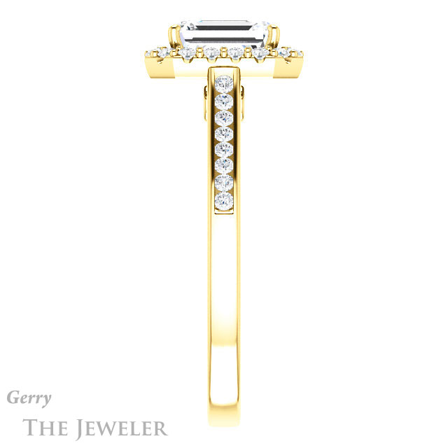 Emerald Cut Forever One Moissanite Engagement Ring #GTJ1157-emerald-fb-y 3 Emerald Cut Forever Brilliant Moissanite Engagement Ring #GTJ1157-emerald-fb-y