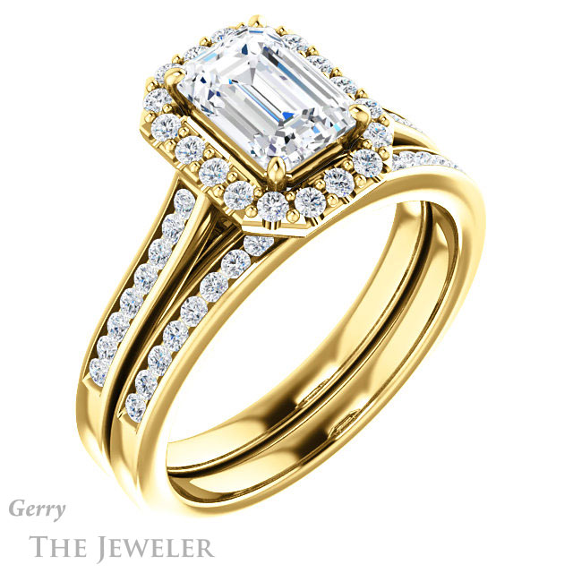 Emerald Cut Forever One Moissanite Engagement Ring #GTJ1157-emerald-fb-y 6 Emerald Cut Forever Brilliant Moissanite Engagement Ring #GTJ1157-emerald-fb-y