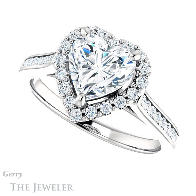 Heart Shaped Forever One Moissanite Engagement Ring #GTJ1157-heart-fb-w 5 Heart Shaped Forever Brilliant Moissanite Engagement Ring #GTJ1157-heart-fb-w