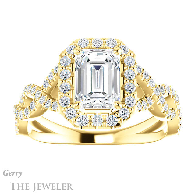 Emerald Cut Forever One Moissanite Engagement Ring #GTJ1159-emerald-fb-y 1 Emerald Cut Forever Brilliant Moissanite Engagement Ring #GTJ1159-emerald-fb-y