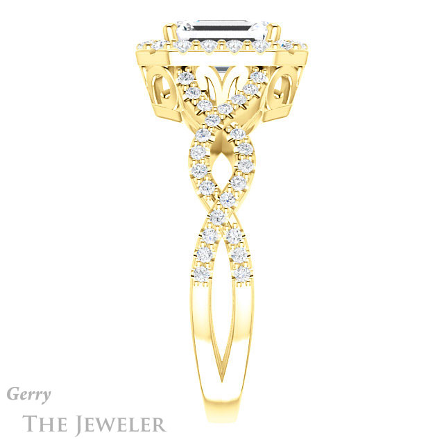 Emerald Cut Forever One Moissanite Engagement Ring #GTJ1159-emerald-fb-y 3 Emerald Cut Forever Brilliant Moissanite Engagement Ring #GTJ1159-emerald-fb-y